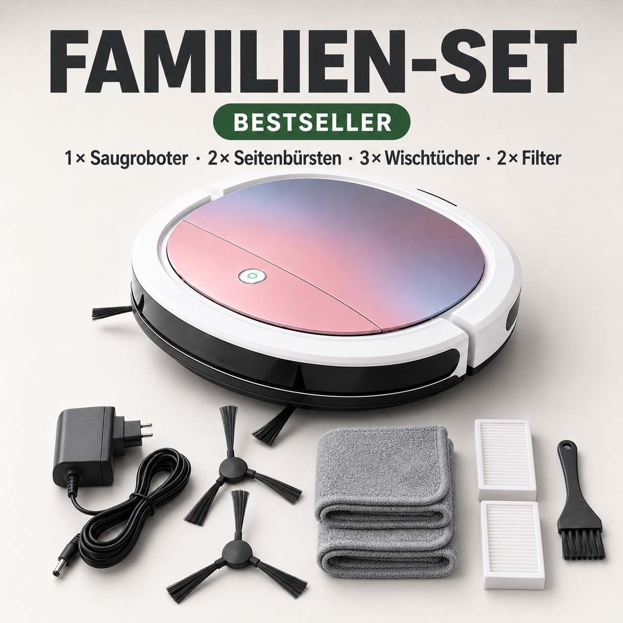 Ultraflacher 3-in-1 Saugroboter für Haare, Staub und Krümel
