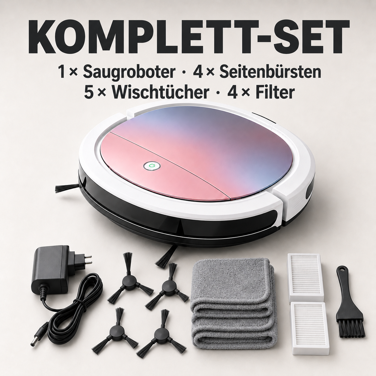 Ultraflacher 3-in-1 Saugroboter für Haare, Staub und Krümel